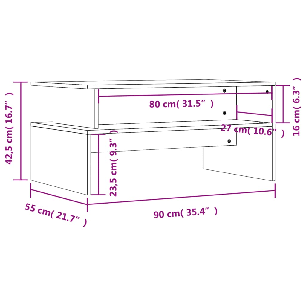 vidaXL Coffee Table Gray Sonoma 35.4"x21.7"x16.7" Engineered Wood