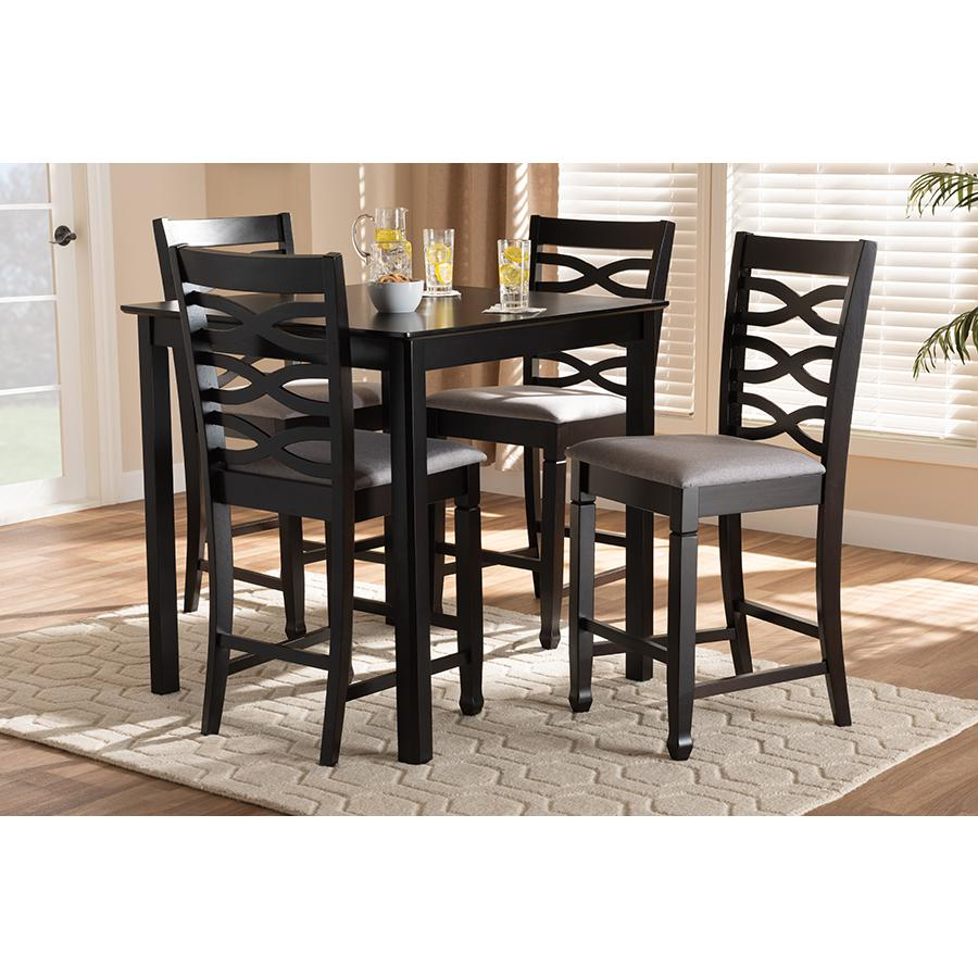 Gray Fabric Upholstered Espresso Brown Finished 5-Piece Wood Pub Set