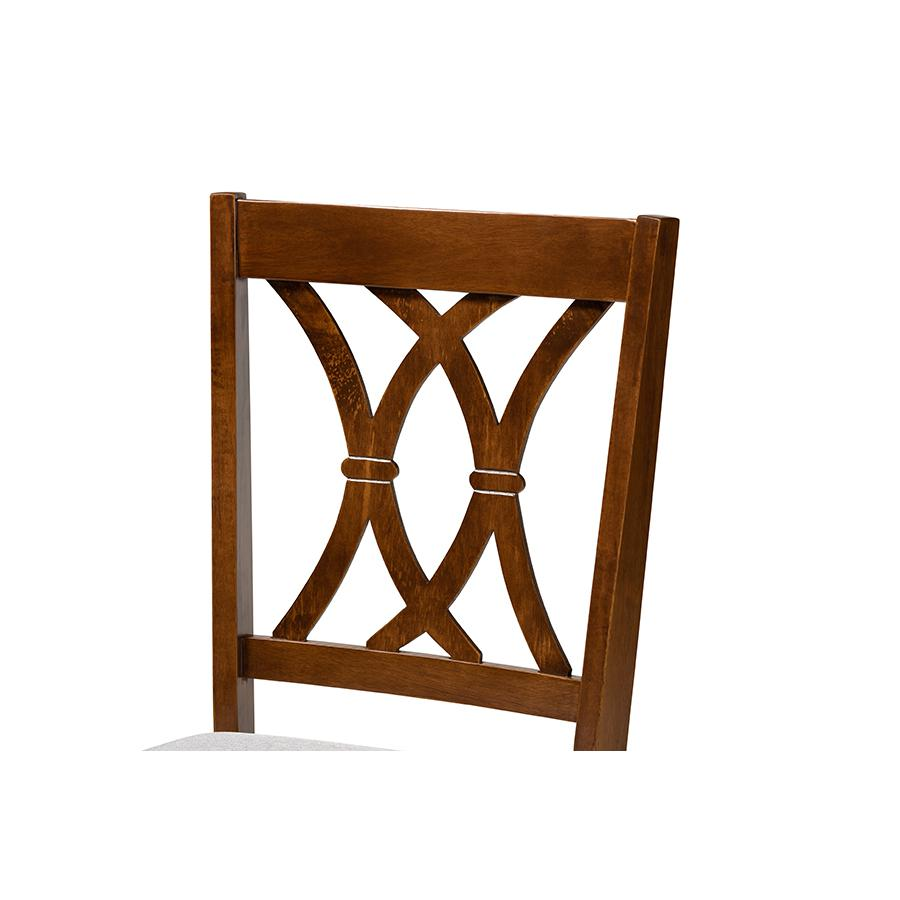 Grey Fabric Upholstered and Walnut Brown Finished Wood 7-Piece Dining Set