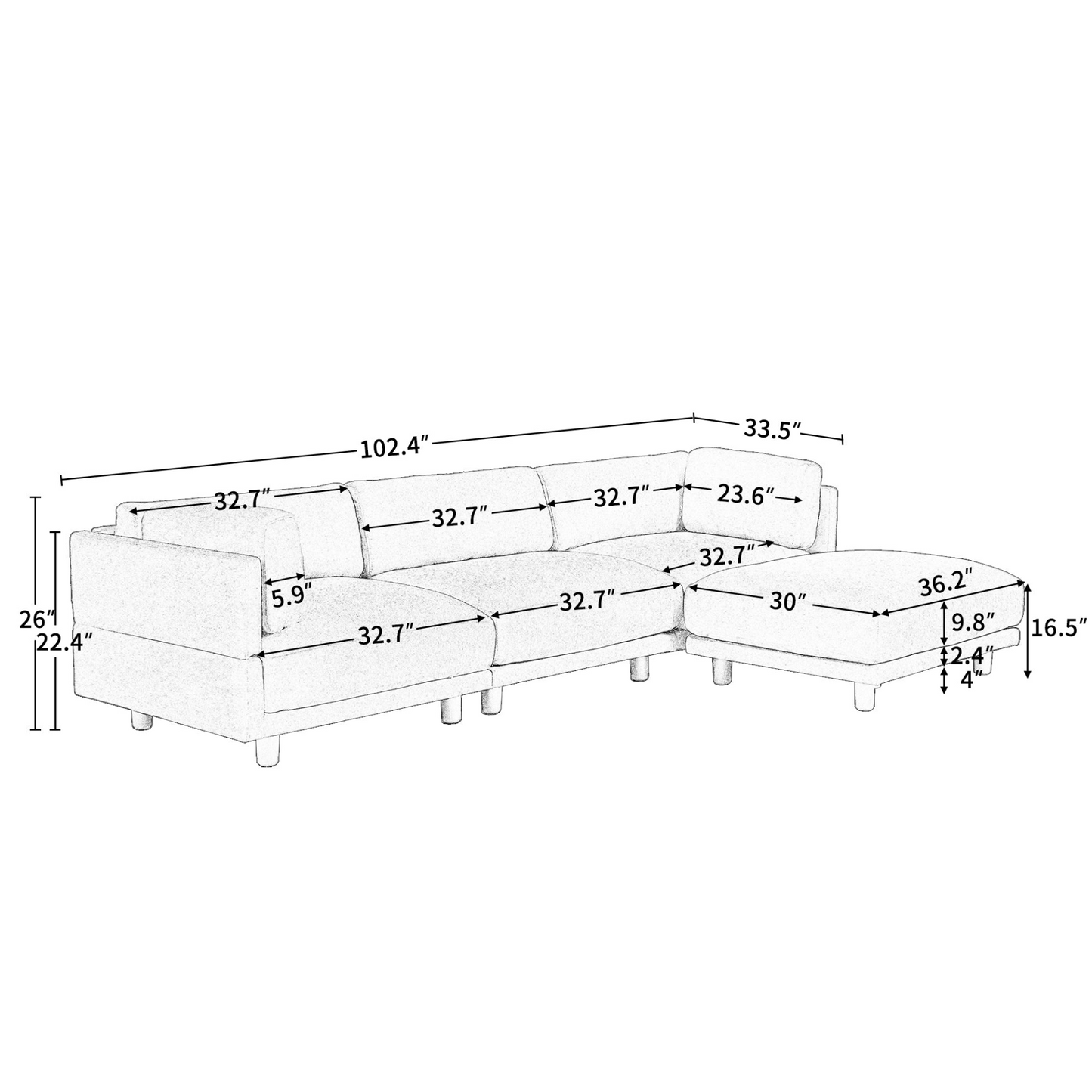 Upholstery Convertible Sectional Sofa, L Shaped Couch with Reversible Chaise