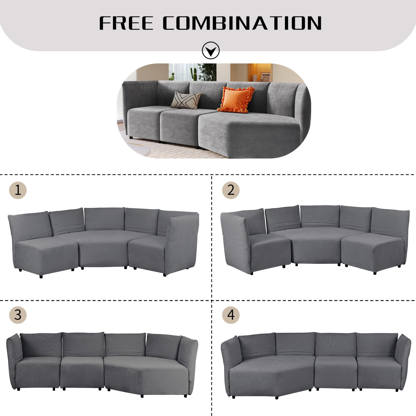 Stylish Sofa Set with Polyester Upholstery with Adjustable Back with Free Combination for Living Room