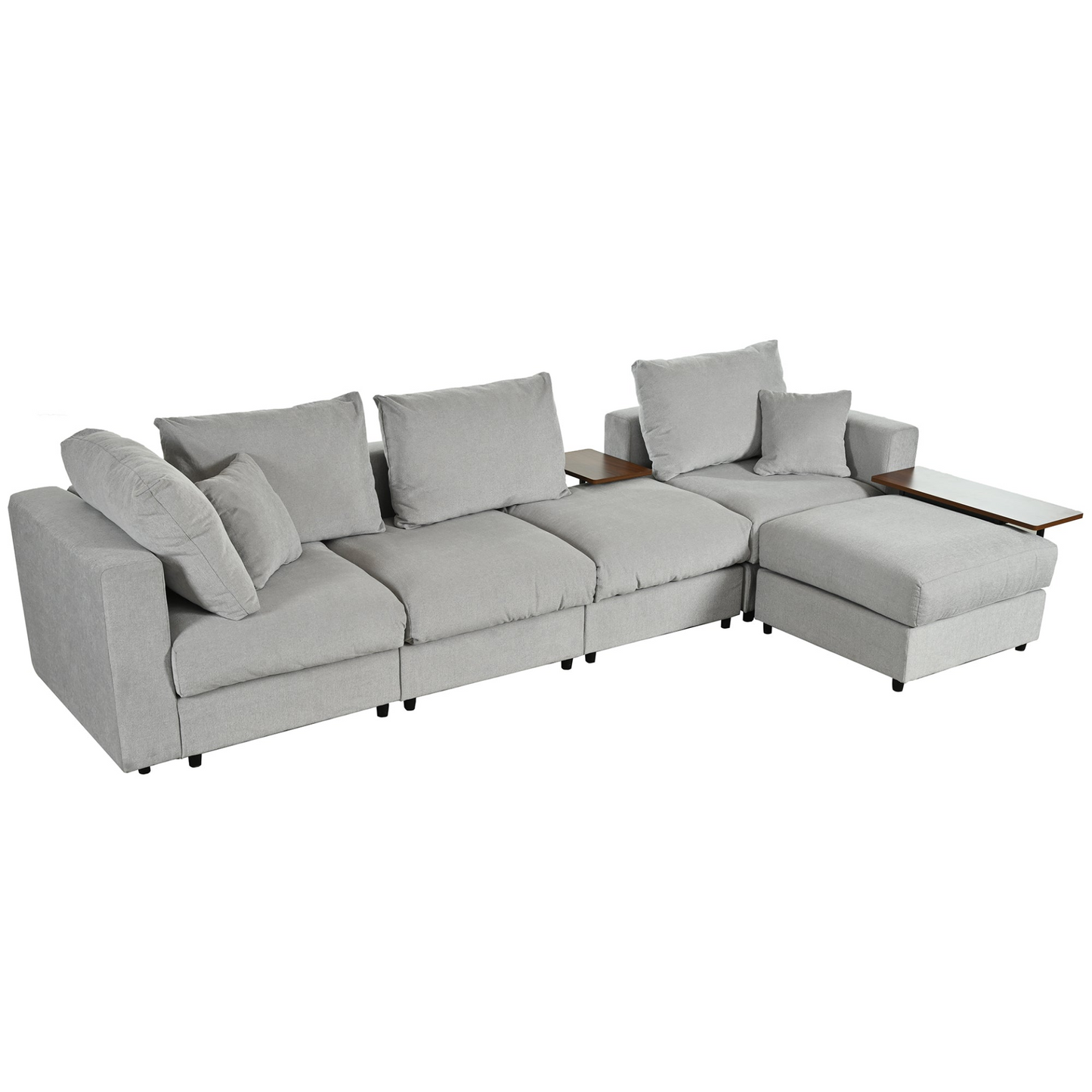 Modern Large L-Shape Sectional Sofa for Living Room, 2 Pillows and 2 End Tables