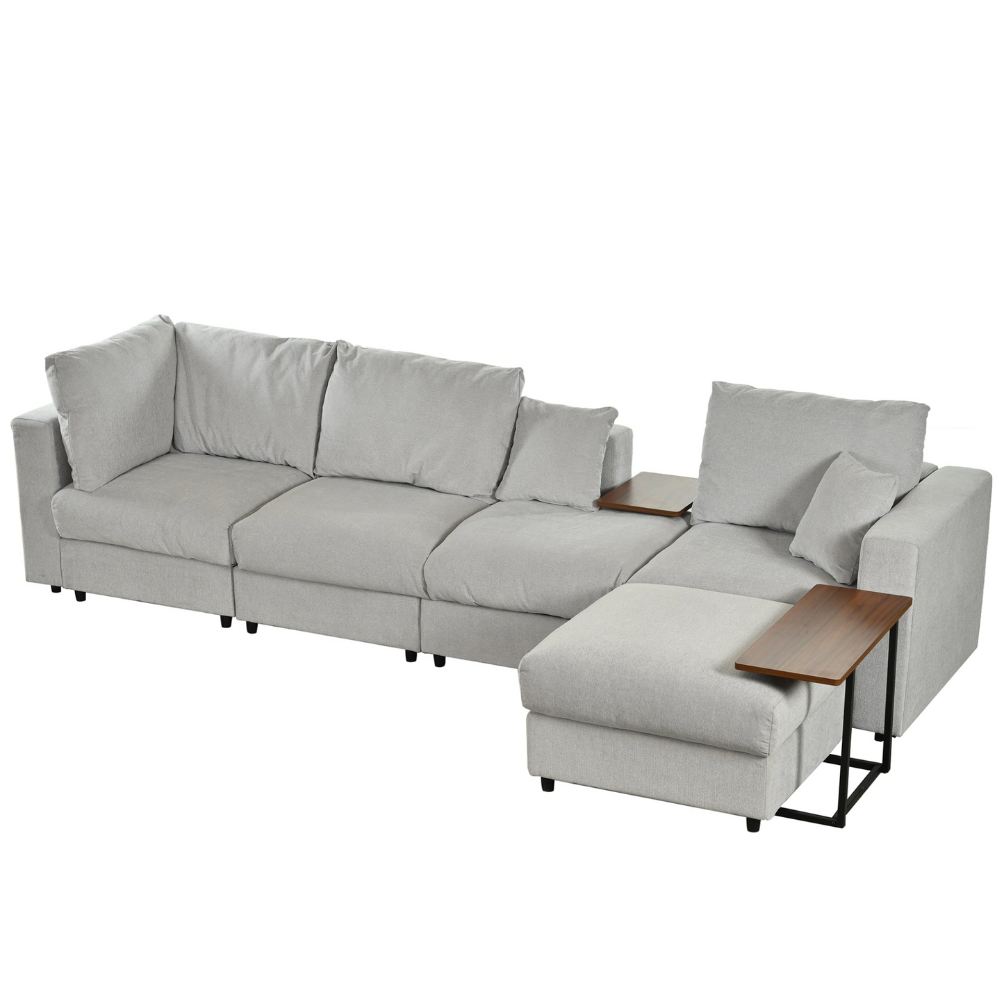 Modern Large L-Shape Sectional Sofa for Living Room, 2 Pillows and 2 End Tables