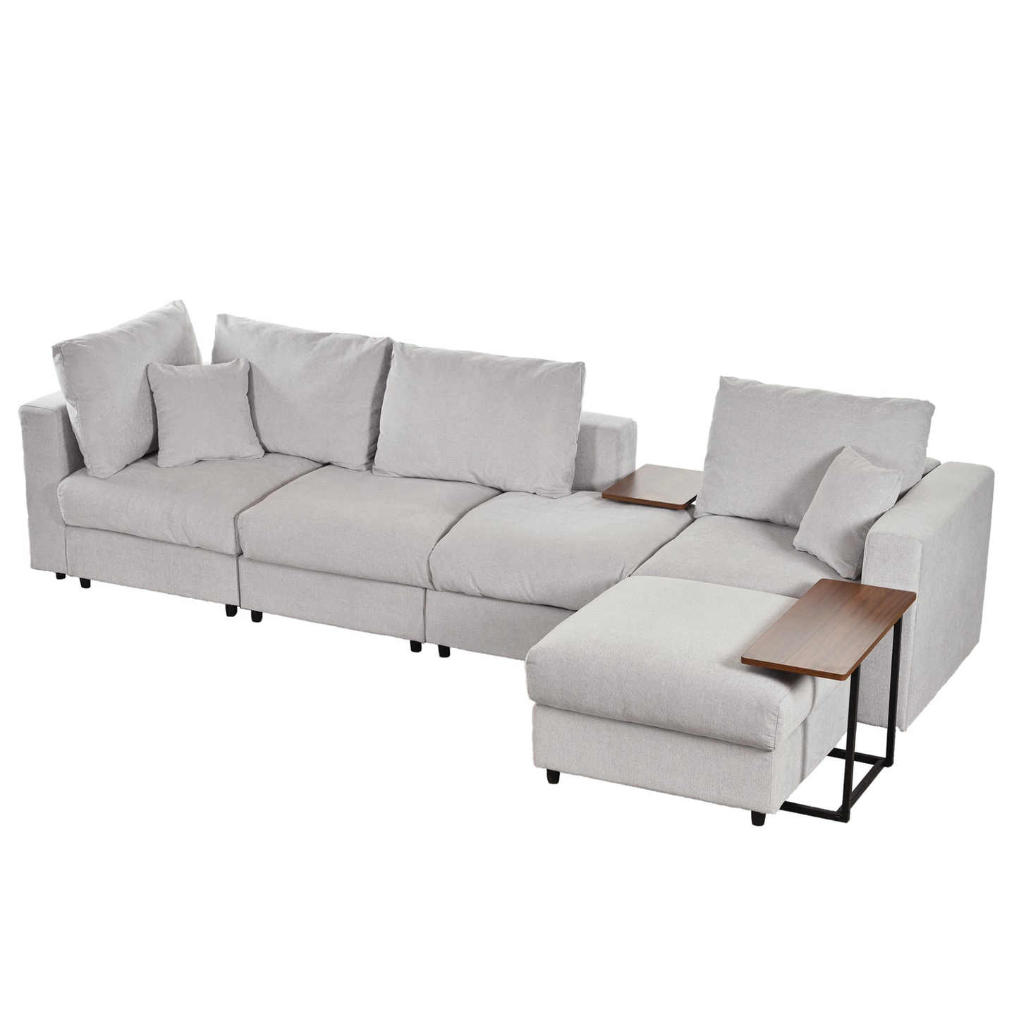 Modern Large L-Shape Sectional Sofa for Living Room, 2 Pillows and 2 End Tables