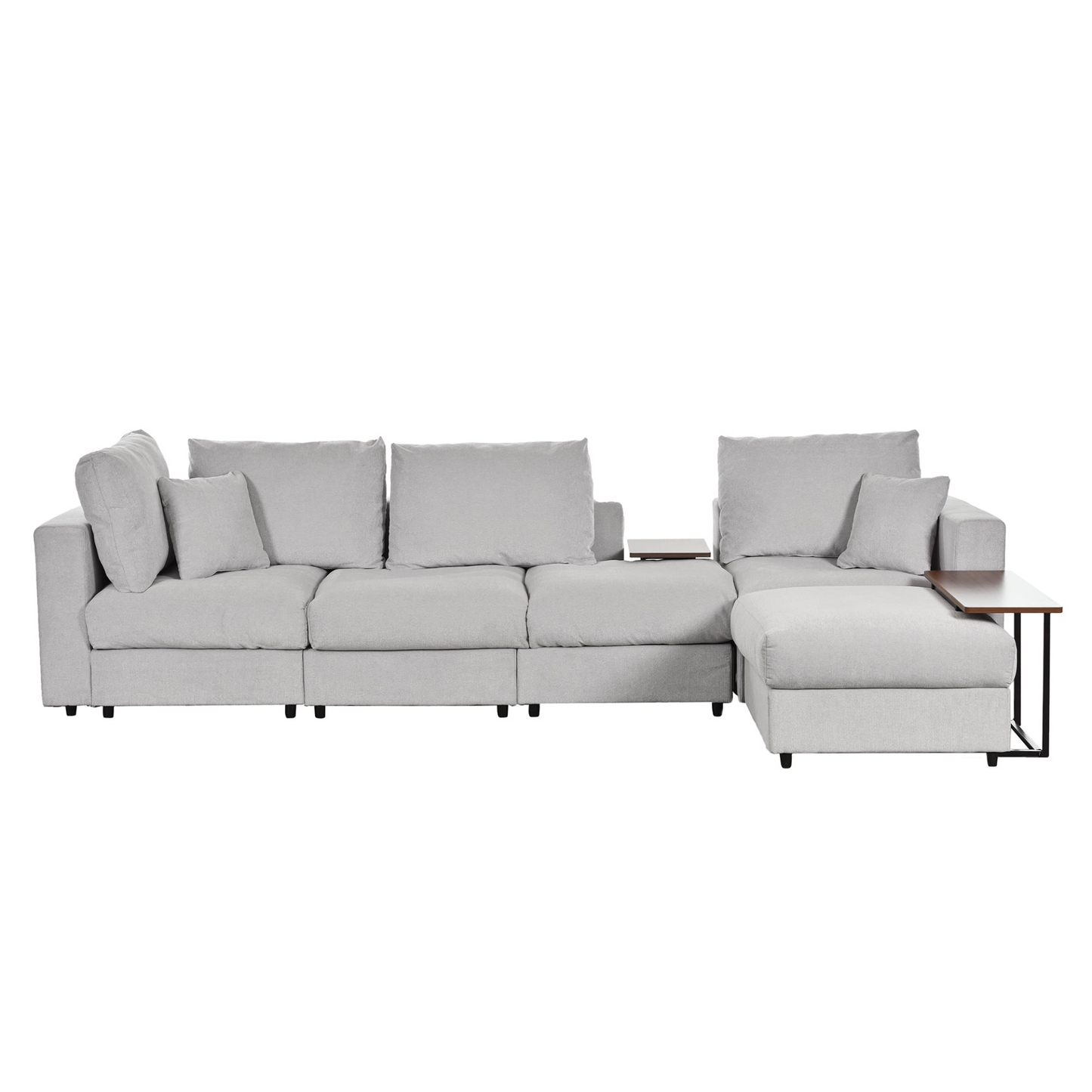 Modern Large L-Shape Sectional Sofa for Living Room, 2 Pillows and 2 End Tables