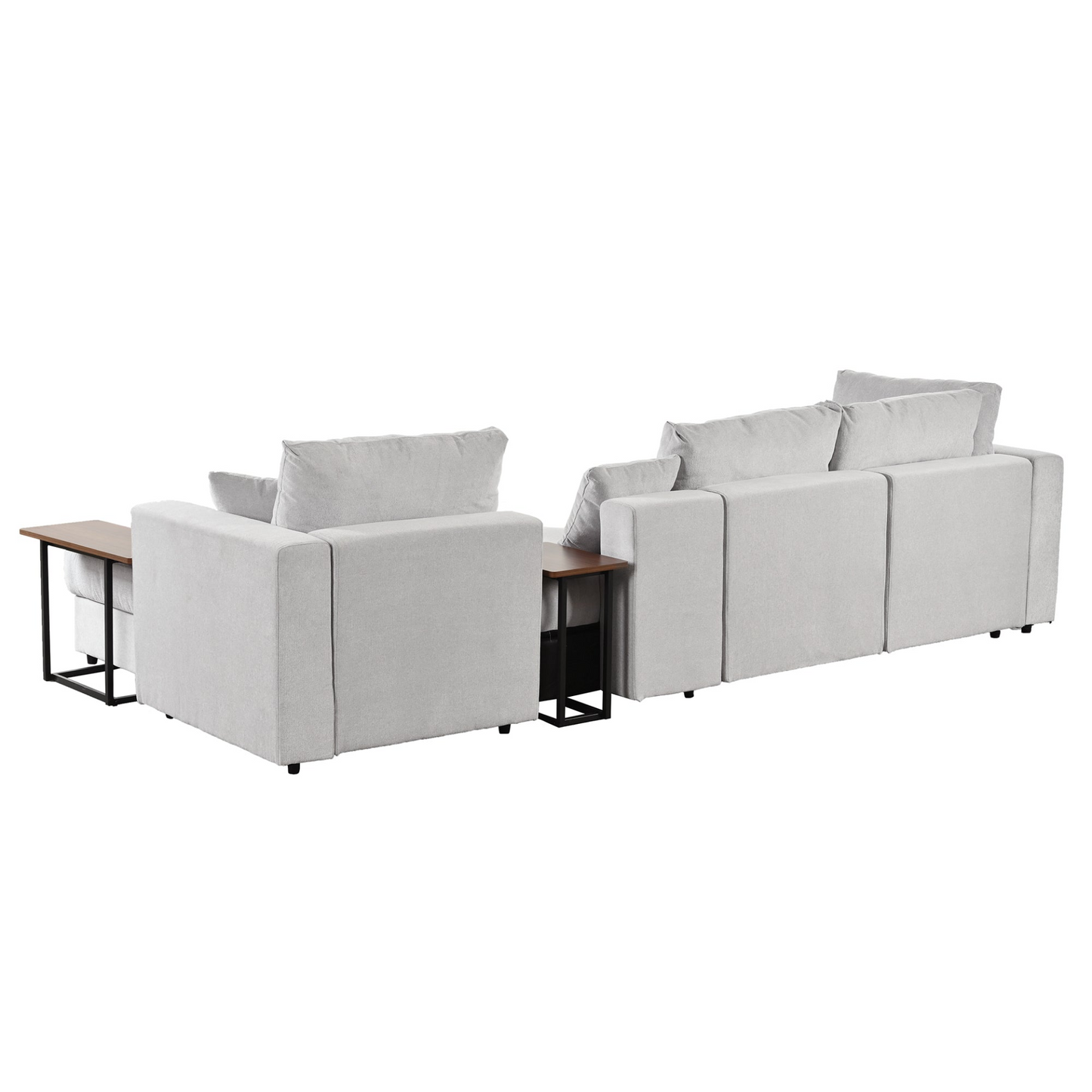 Modern Large L-Shape Sectional Sofa for Living Room, 2 Pillows and 2 End Tables