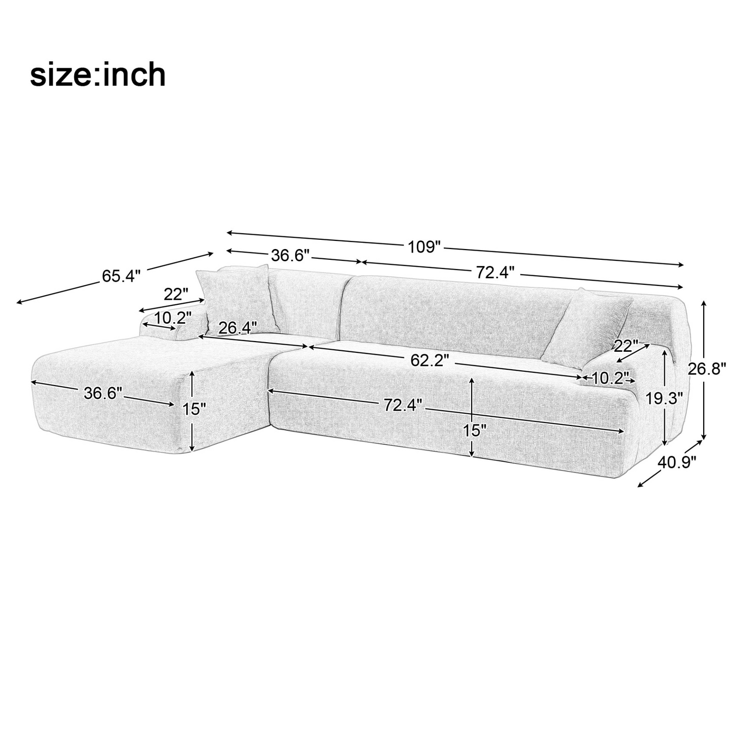 Modern Large L-Shape Modular Sectional Sofa for Living Room,  Bedroom, Salon, 2  Piece Free Combination, Simplified Style