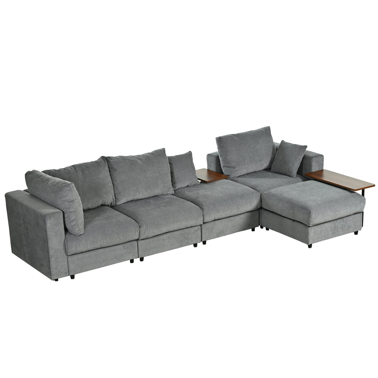 Modern Large L-Shape Sectional Sofa for Living Room, 2 Pillows and 2 End Tables