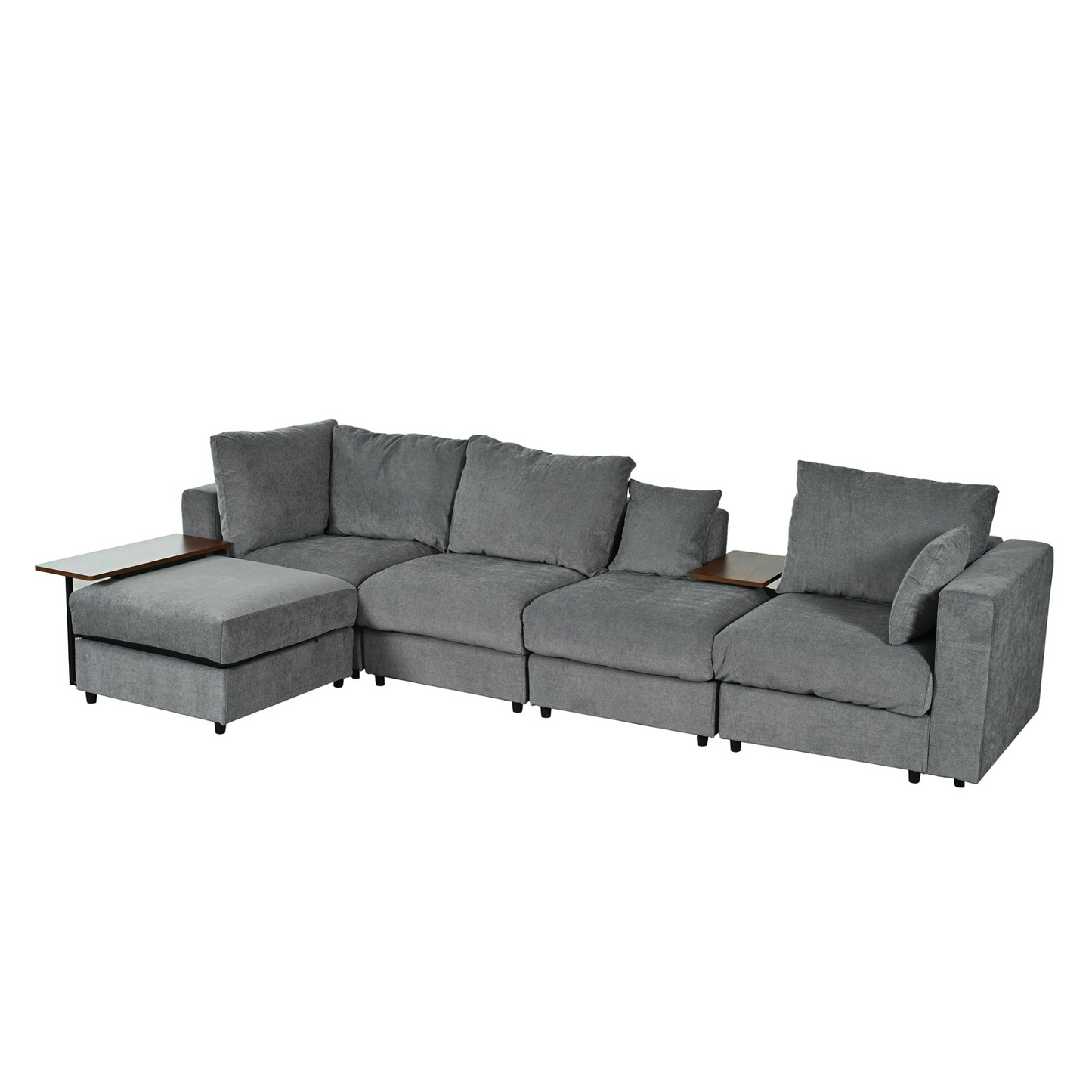 Modern Large L-Shape Sectional Sofa for Living Room, 2 Pillows and 2 End Tables