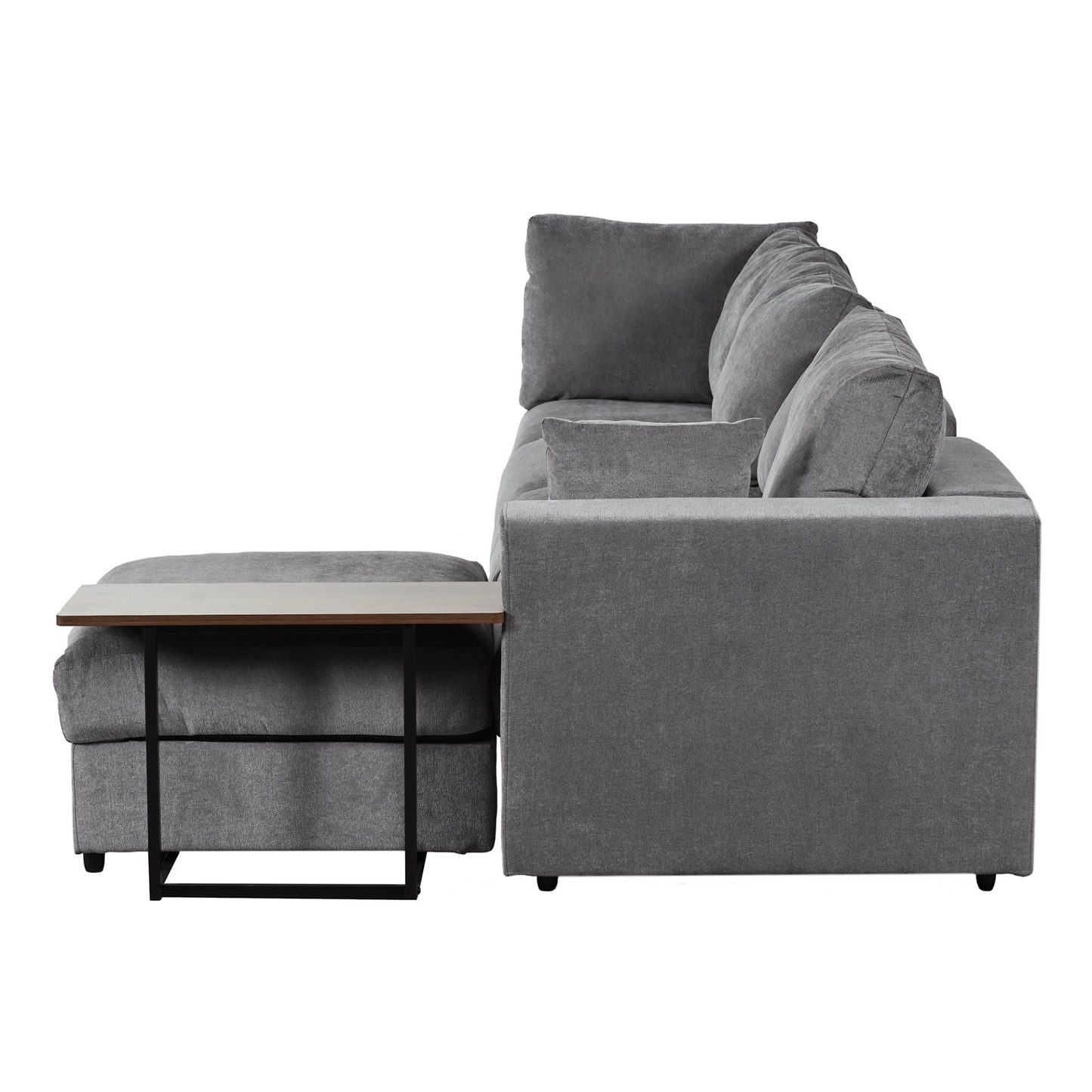 Modern Large L-Shape Sectional Sofa for Living Room, 2 Pillows and 2 End Tables