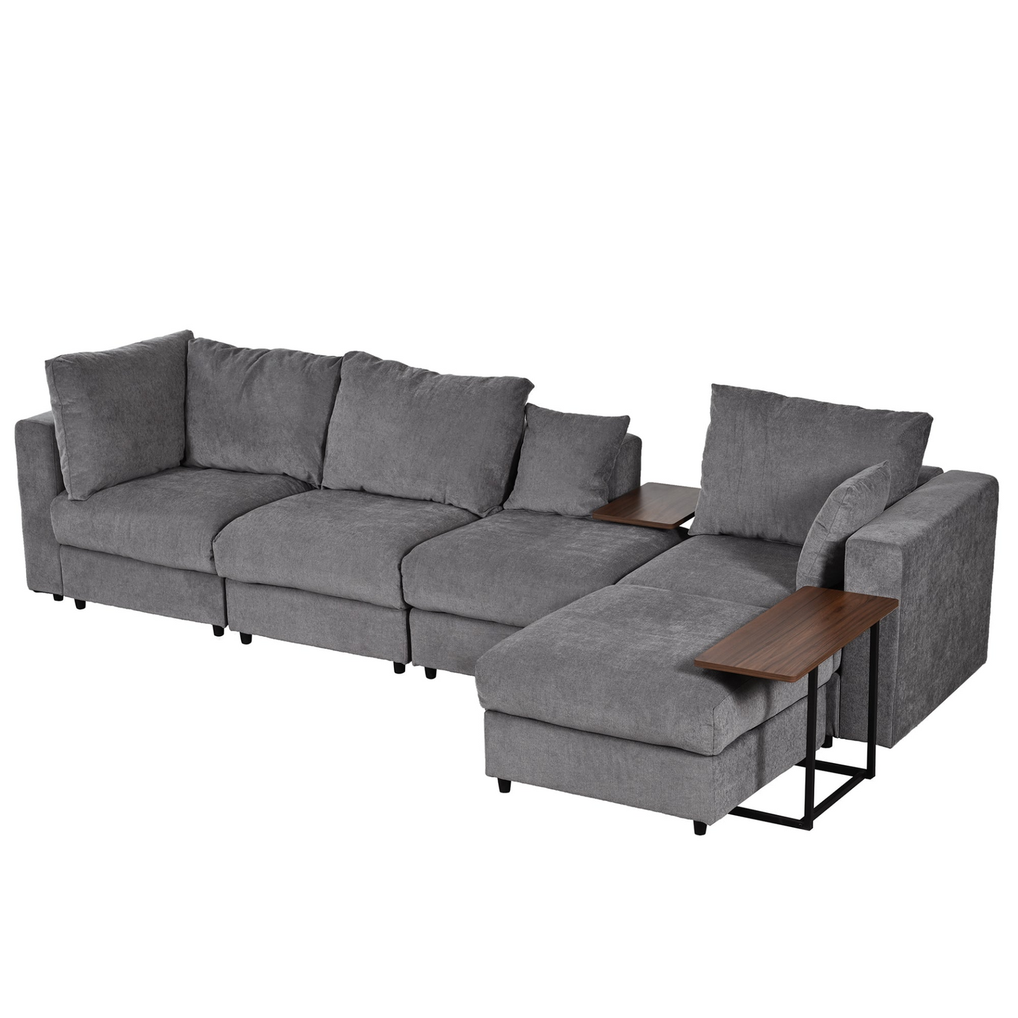 Modern Large L-Shape Sectional Sofa for Living Room, 2 Pillows and 2 End Tables