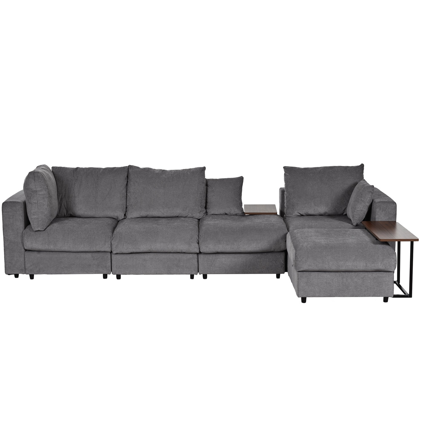 Modern Large L-Shape Sectional Sofa for Living Room, 2 Pillows and 2 End Tables