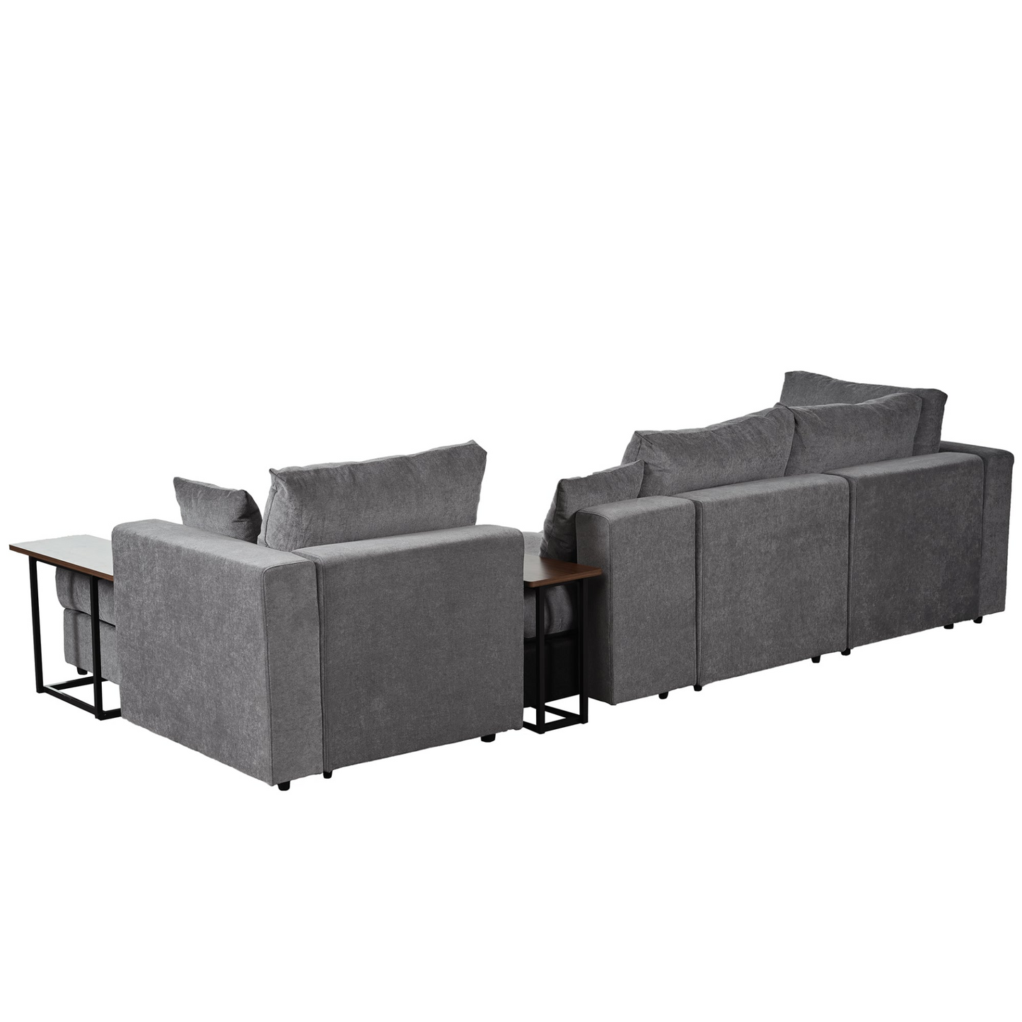 Modern Large L-Shape Sectional Sofa for Living Room, 2 Pillows and 2 End Tables