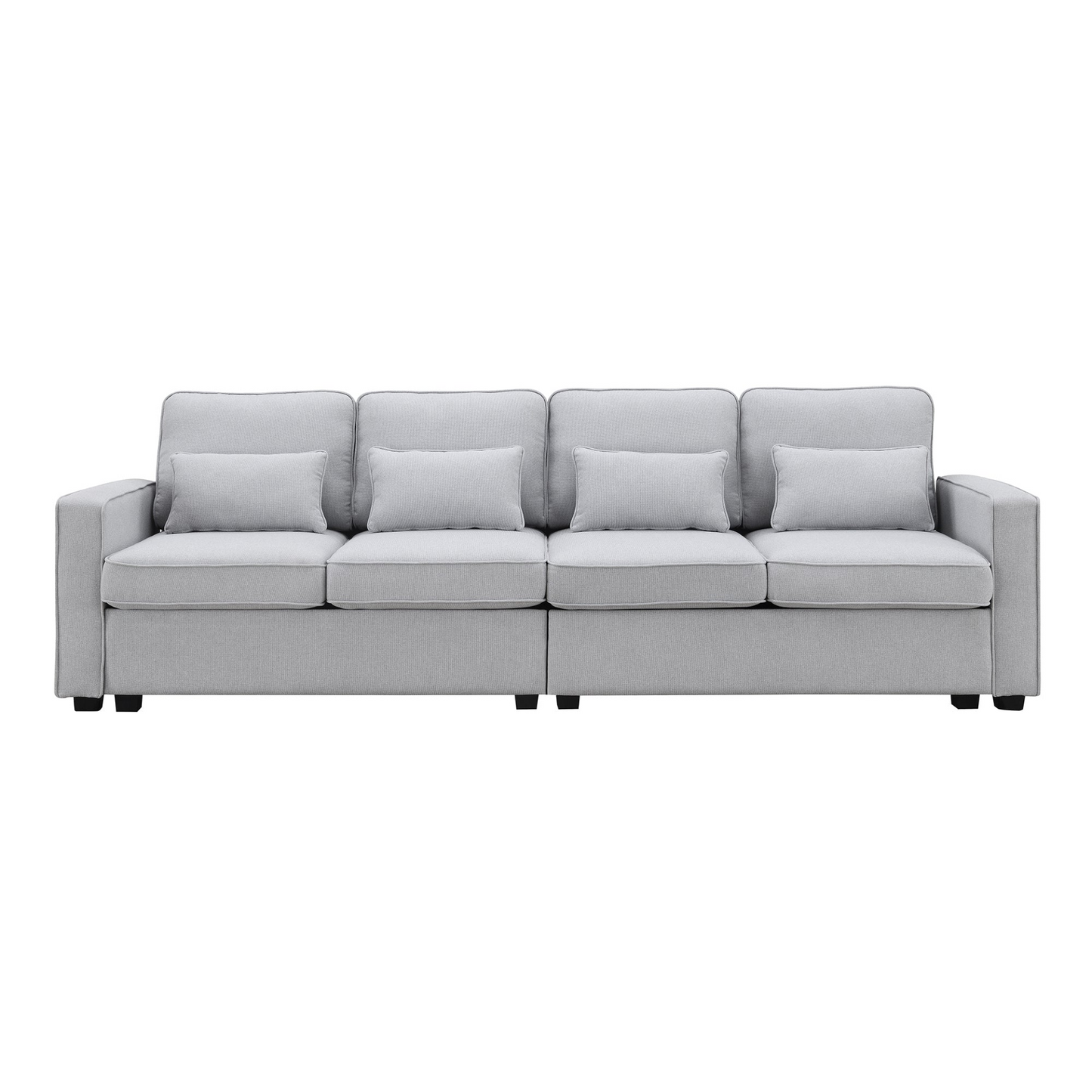 Modern Linen Fabric Sofa with Armrest Pockets and 4 Pillows