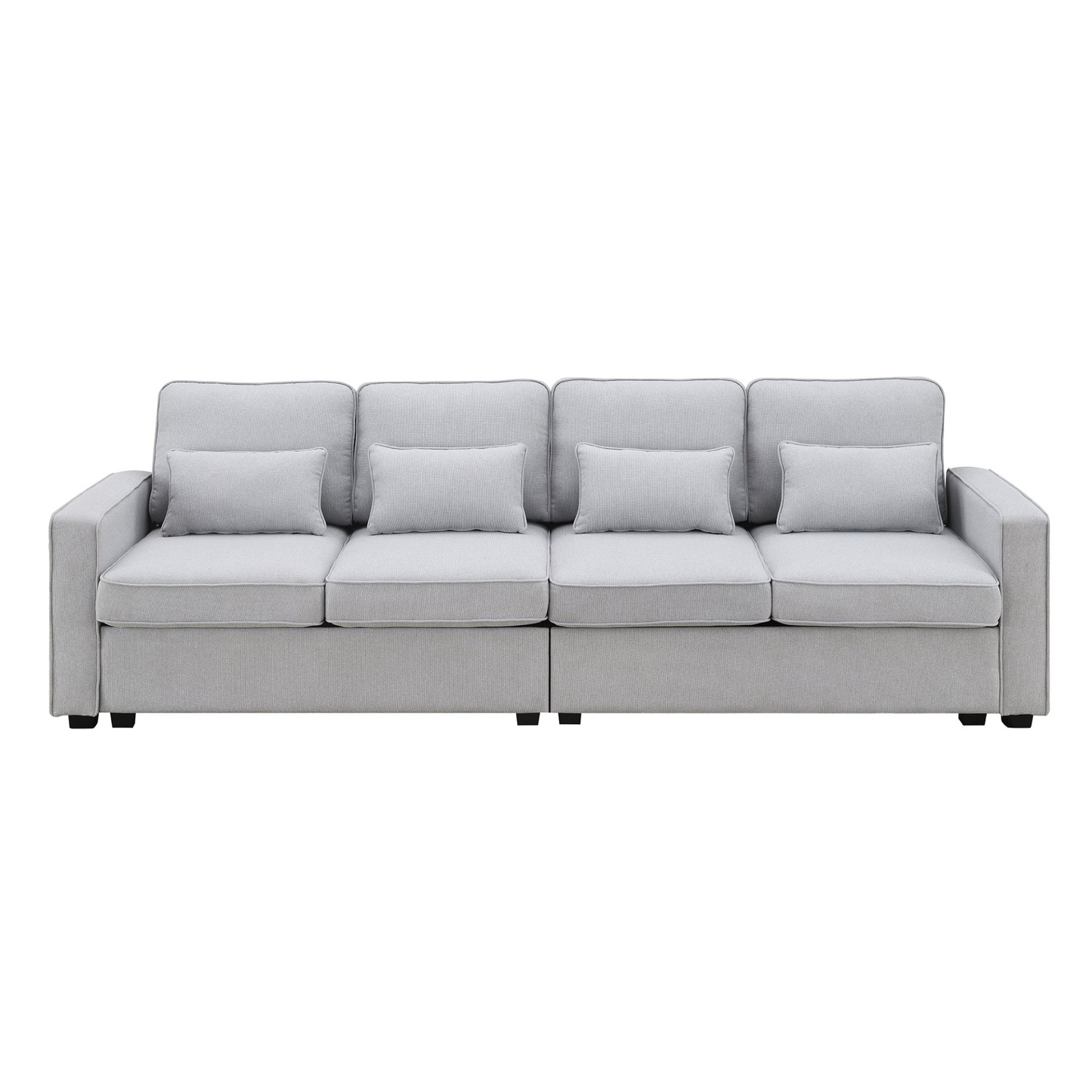 Modern Linen Fabric Sofa with Armrest Pockets and 4 Pillows