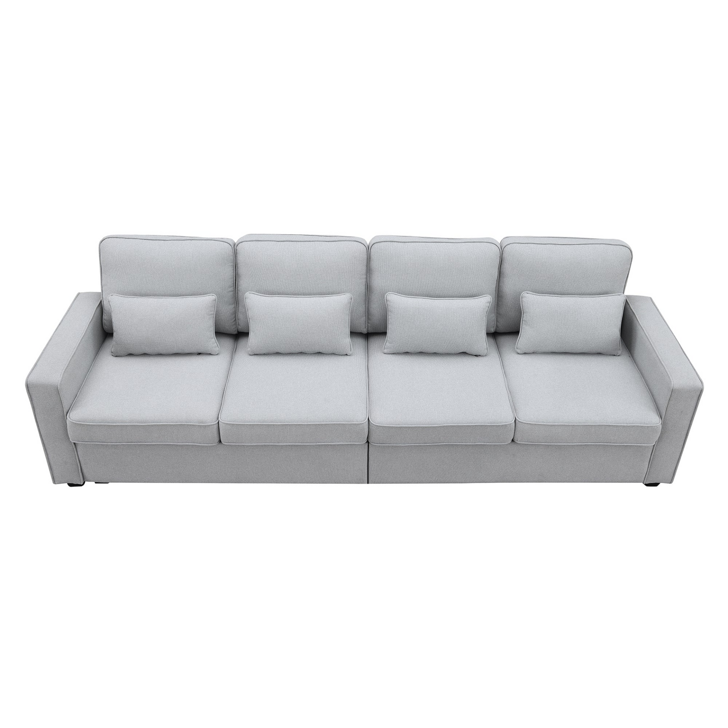 Modern Linen Fabric Sofa with Armrest Pockets and 4 Pillows