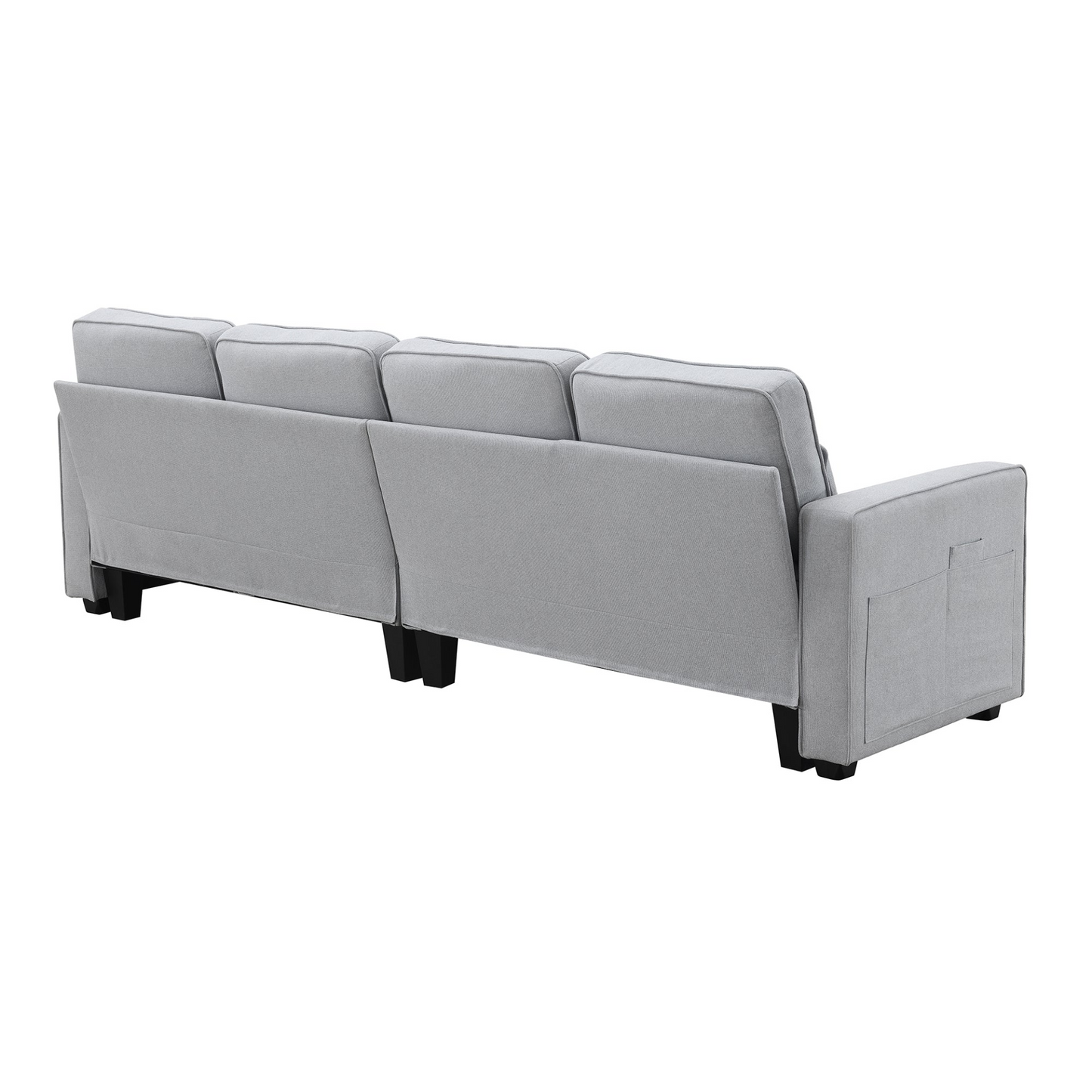 Modern Linen Fabric Sofa with Armrest Pockets and 4 Pillows