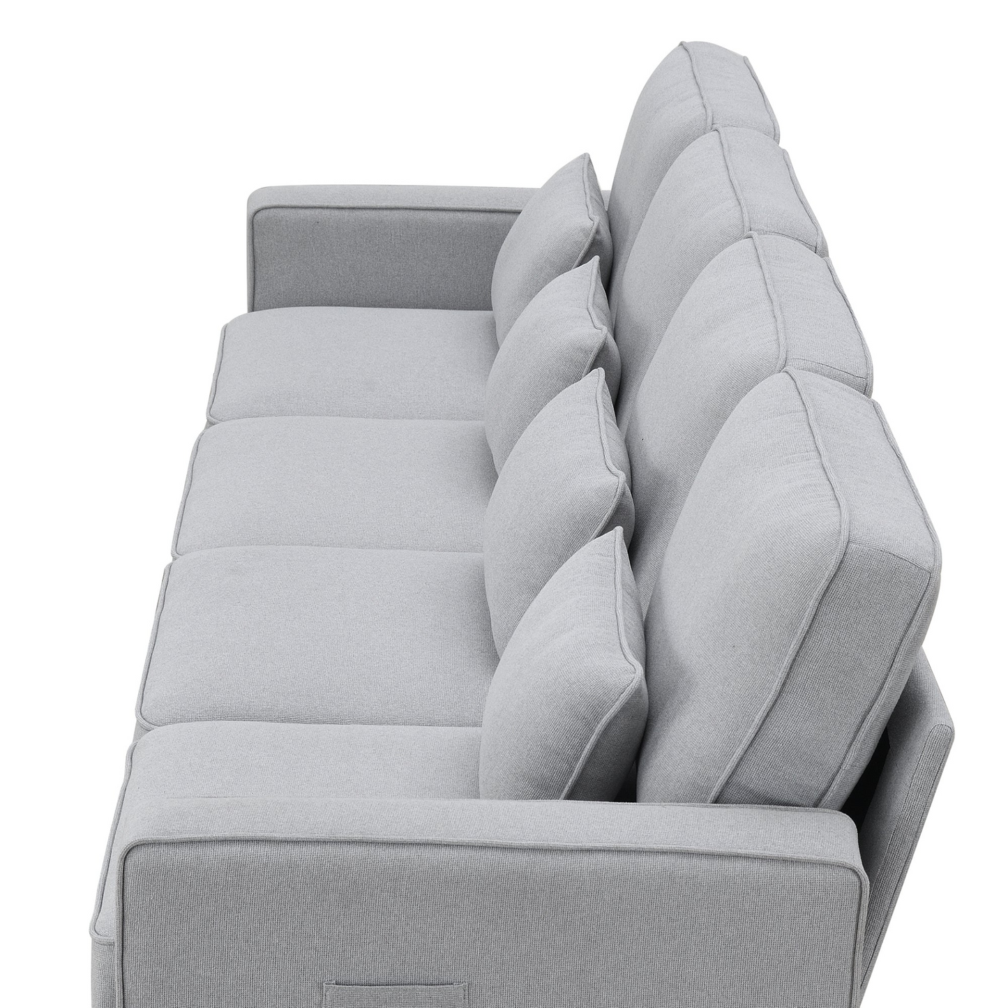 Modern Linen Fabric Sofa with Armrest Pockets and 4 Pillows