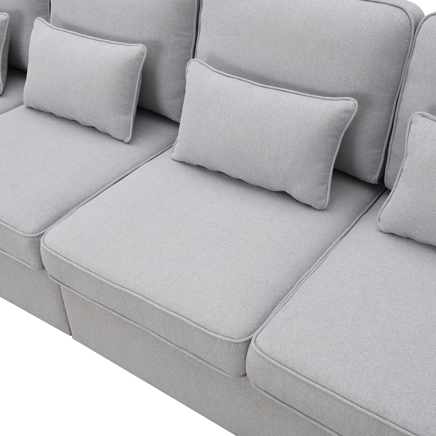 Modern Linen Fabric Sofa with Armrest Pockets and 4 Pillows