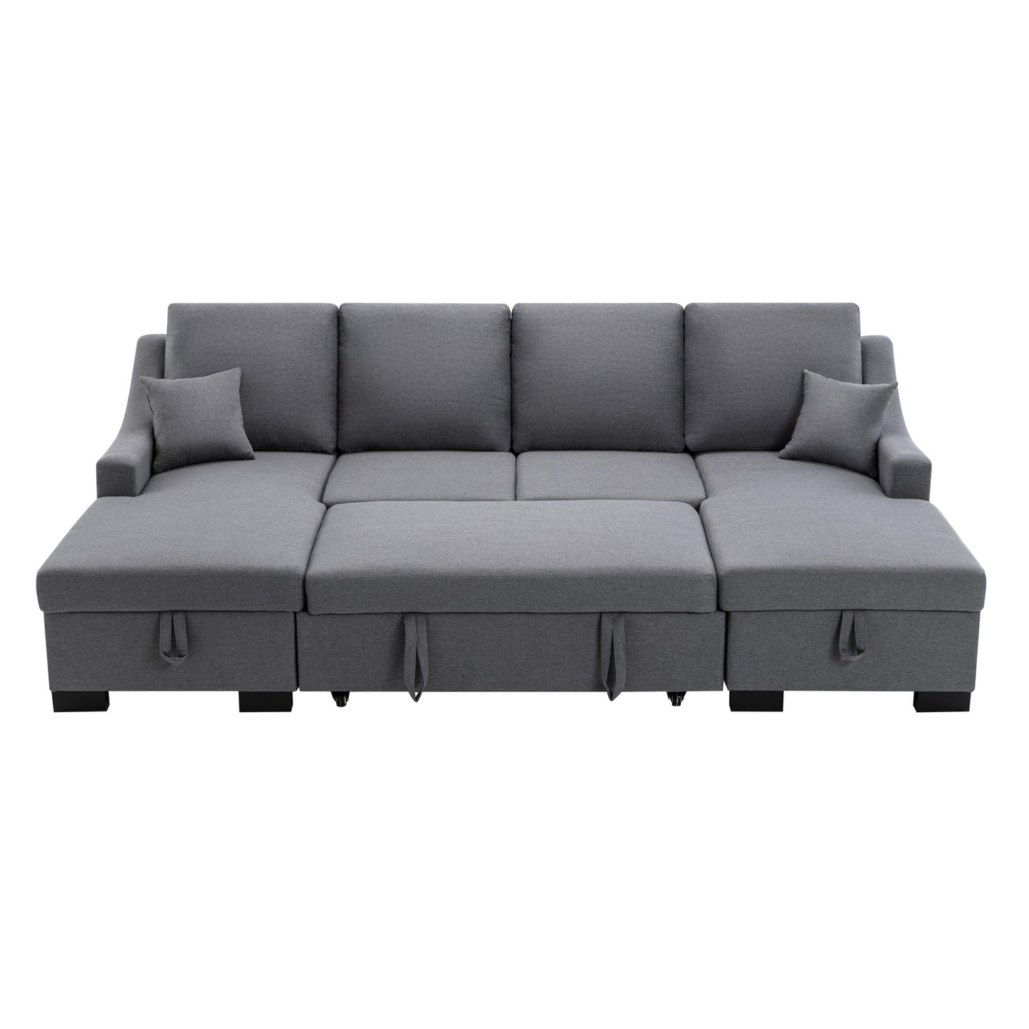 Upholstery Sleeper Sectional Sofa with Double Storage Spaces, 2 Tossing Cushions, Grey