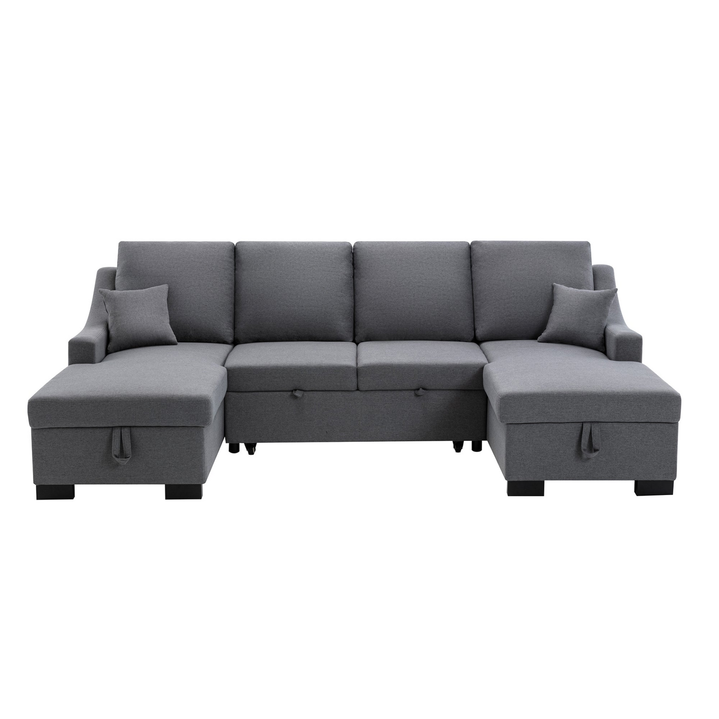 Upholstery Sleeper Sectional Sofa with Double Storage Spaces, 2 Tossing Cushions, Grey