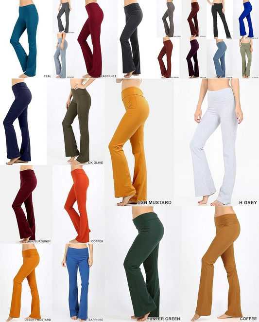 Zenana womens Fold Over Cotton Yoga Pants