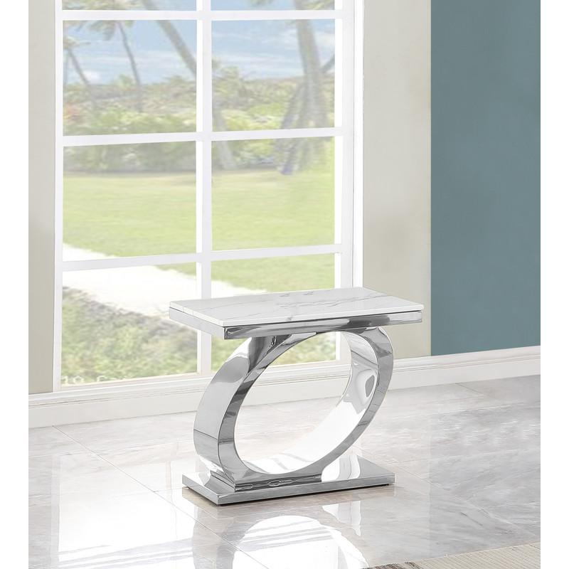 4pc White marble coffee table set with silver base