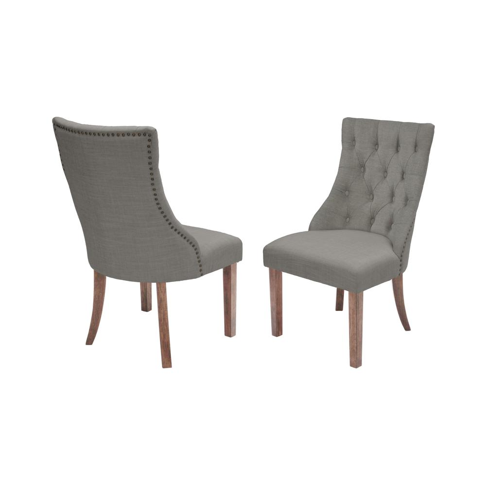 9 piece set Walnut Wood Dining Set with Gray linen fabric chairs