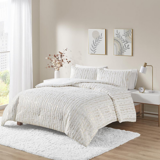 Naomi Metallic Print Faux Fur Comforter Set