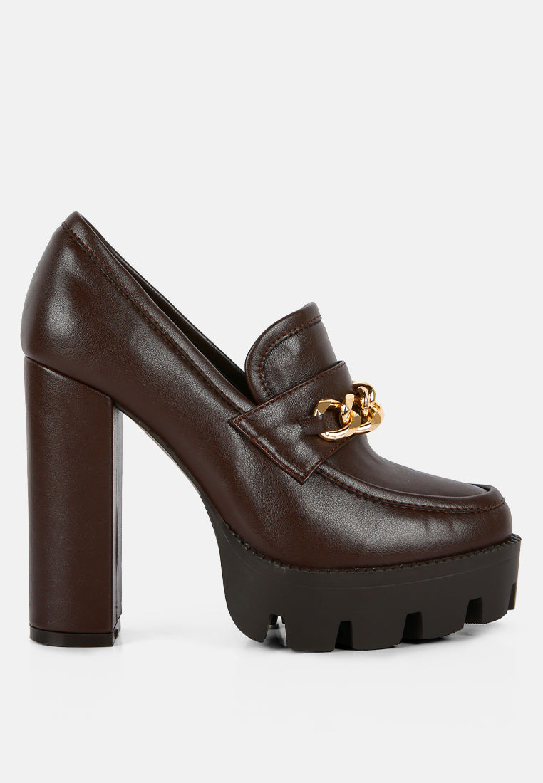 Y2k Chunky High Block Heeled Loafers (Brown and Black)