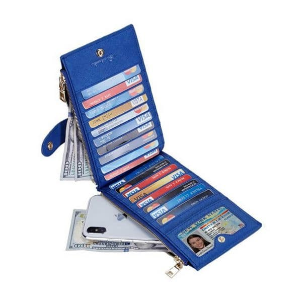 Travelambo Wallet Slim RFID Blocking Bifold Credit Card Holder Deep Blue