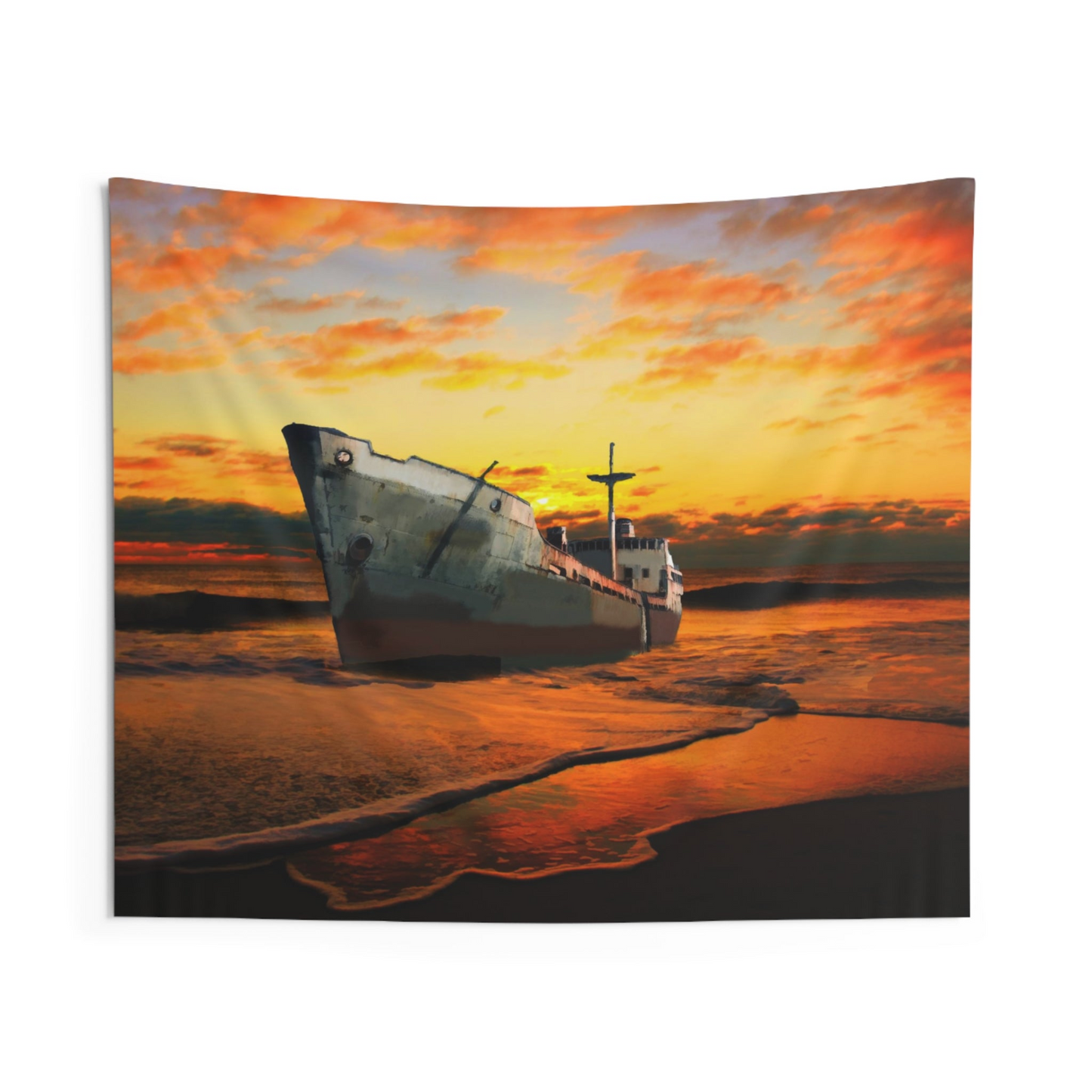 Ship Sunset Tapestry