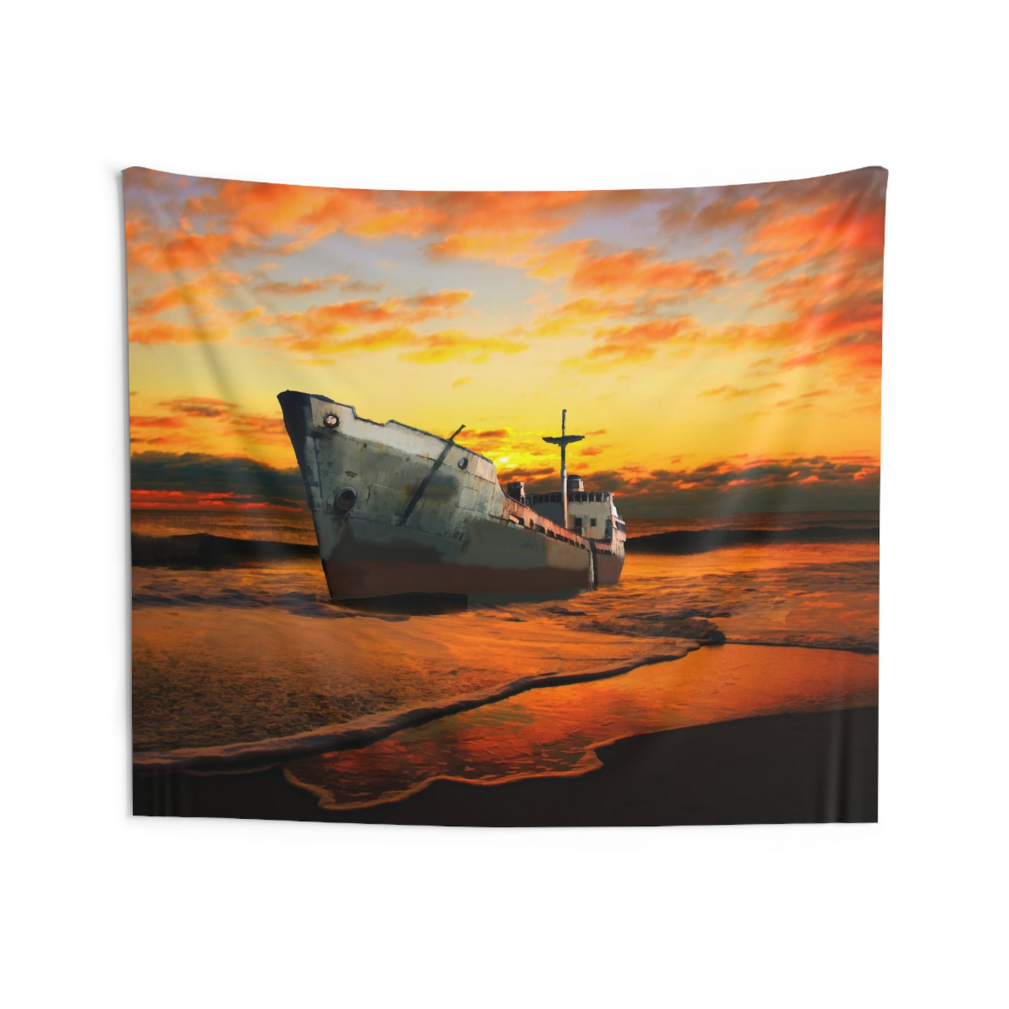 Ship Sunset Tapestry