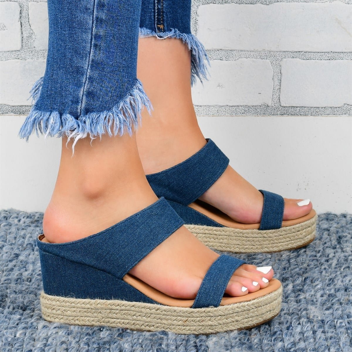 Wedge Heel Slippers - Casual Sandals-  Hemp High Wedge Heel Shoes