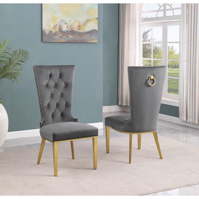 5pc Small(68") marble top dining set with gold base and 4 Dark grey side chairs