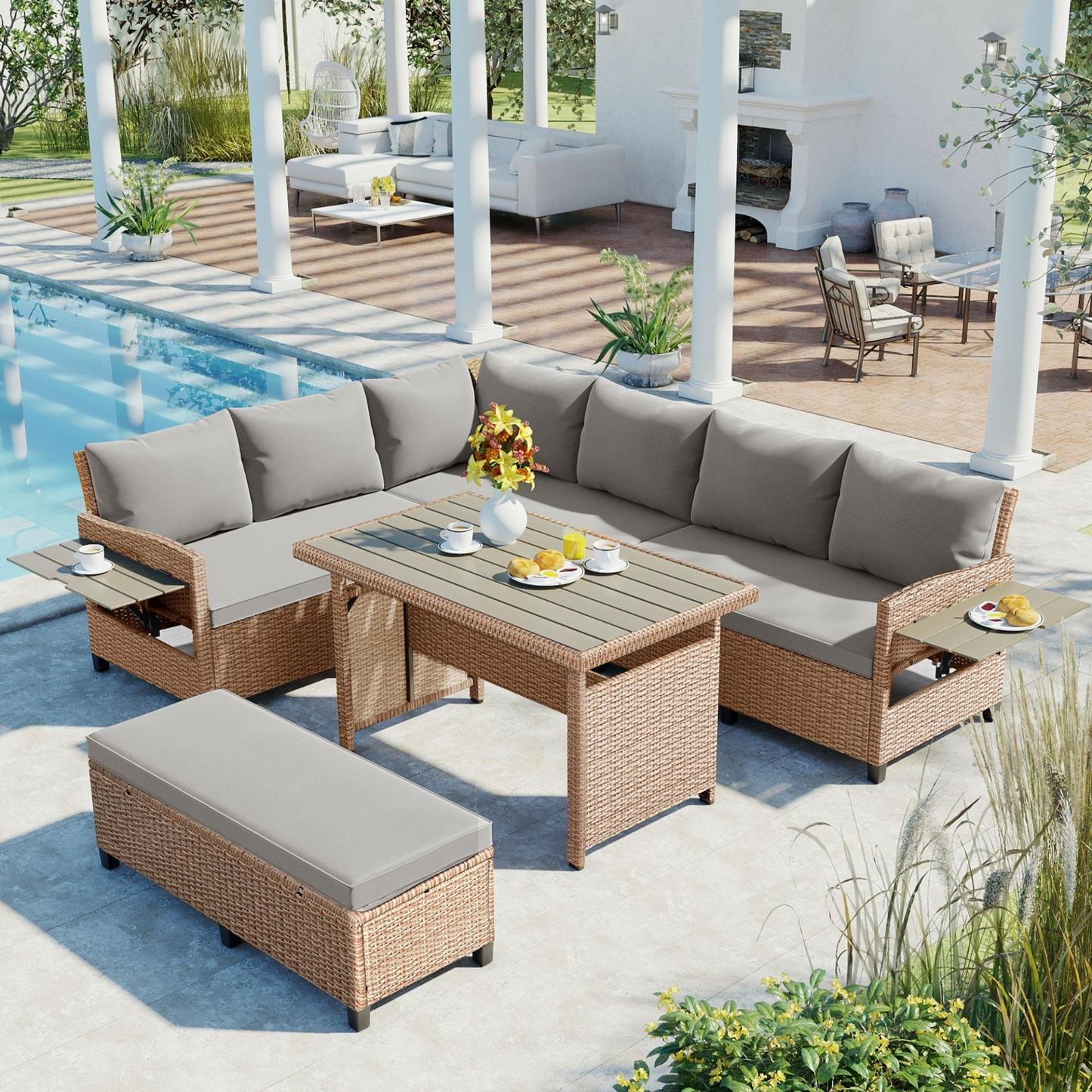 5-Piece Outdoor Patio Rattan Sofa Set, Sectional