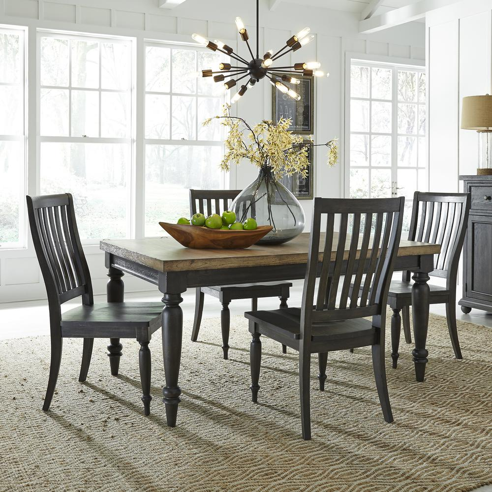 Harvest Home 5 Piece Reactangular Table Set, W40 x D82 x H30, Black/Brown