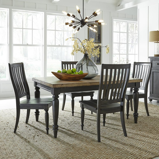 Harvest Home 5 Piece Reactangular Table Set, W40 x D82 x H30, Black/Brown