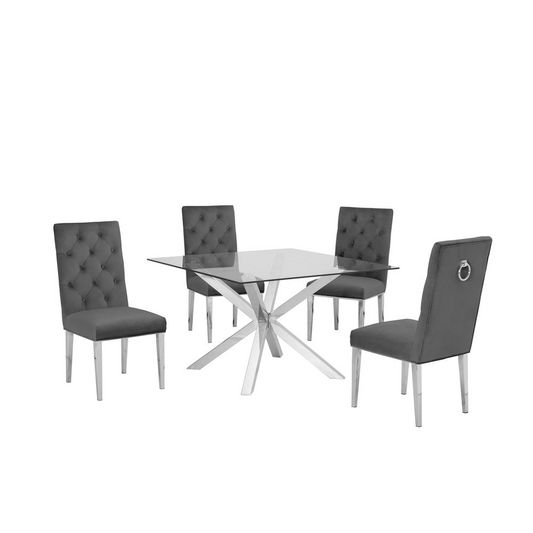5 Piece Dining Set w/ Stainless Steel Table 974