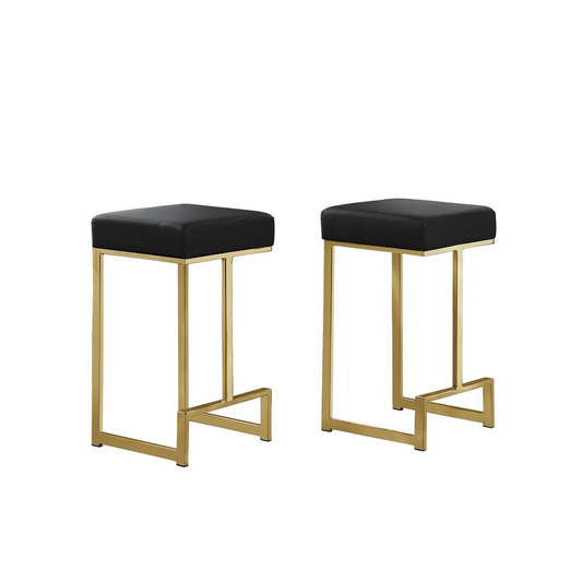 Dorrington Faux Leather Backless Counter Height Stool in Black/Gold (Set of 2)