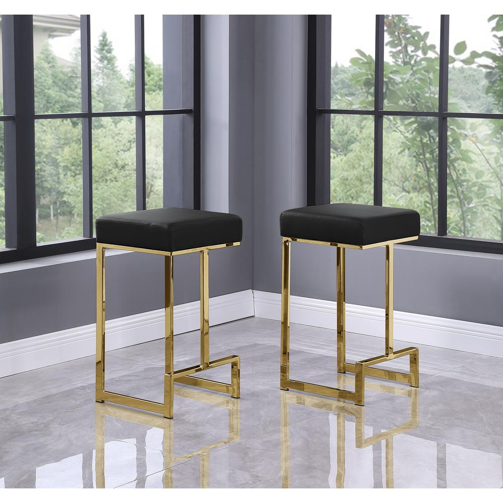 Dorrington Faux Leather Backless Counter Height Stool in Black/Gold (Set of 2)