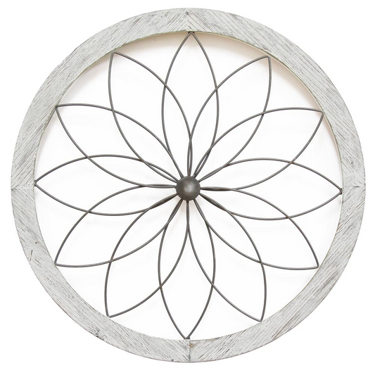 Stratton Home Decor Flower Metal and Wood Art Deco Wall Decor