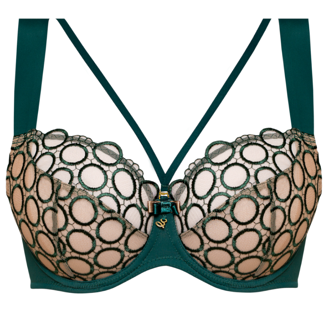 Sheer Mesh Tulle Tulip Seam Balconette Bra Boobie Emerald