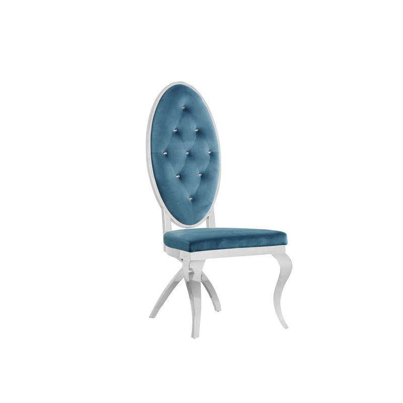 White Marble 9pc Set Tufted Faux Crystal Chairs in Teal Velvet