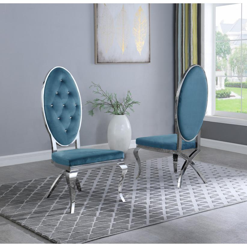 White Marble 9pc Set Tufted Faux Crystal Chairs in Teal Velvet