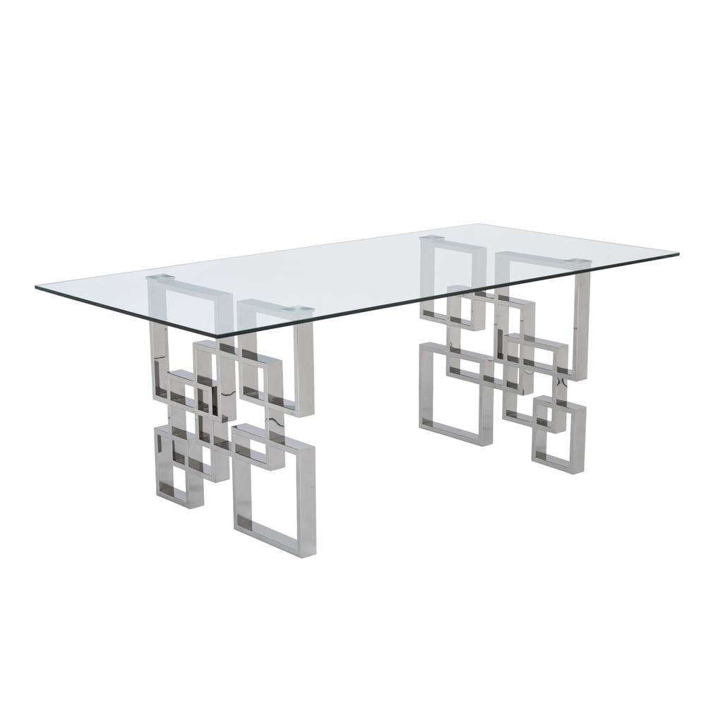 7-Piece Dining Set with Stainless Steel-Legged Dining Chairs in Grey