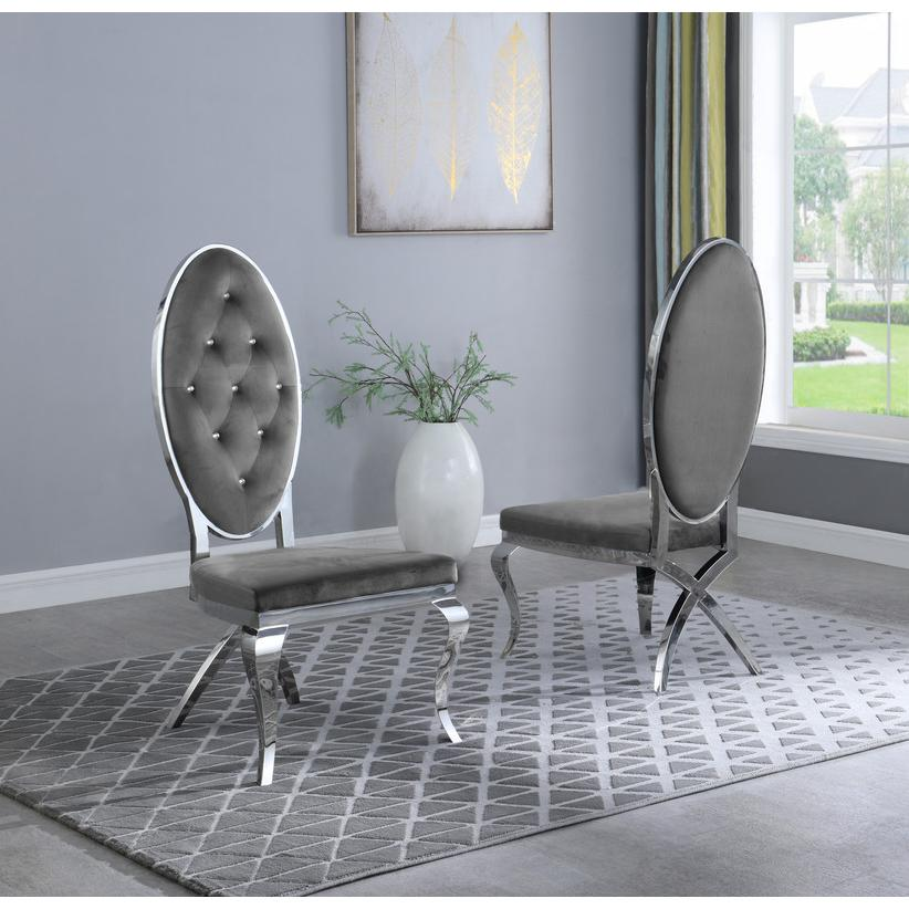 Acrylic Glass 7pc Set Tufted Faux Crystal Chairs in Dark Grey Velvet