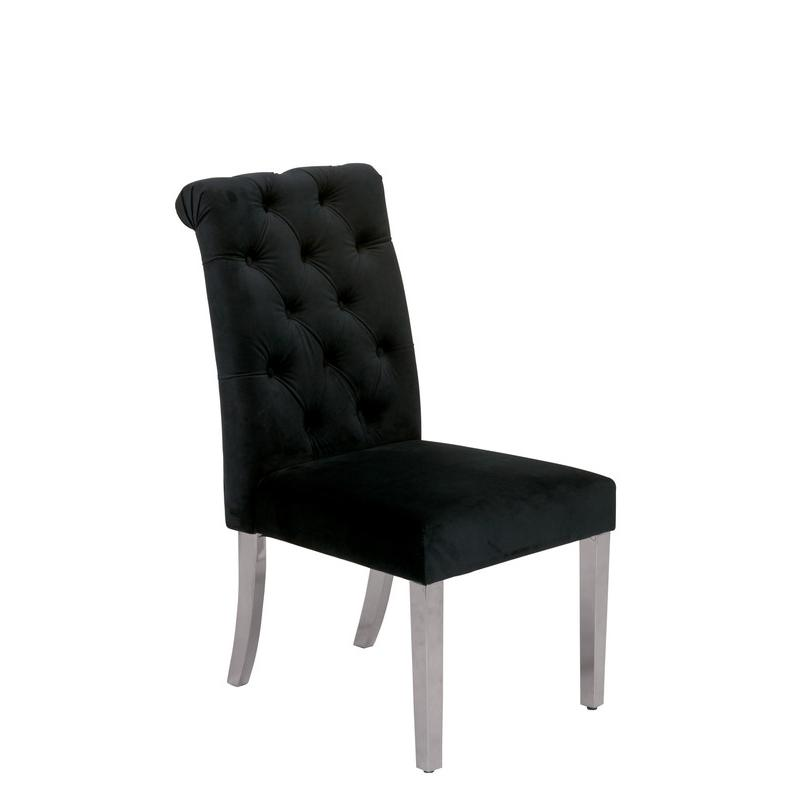 Stainless Steel 5 Piece Dining Set, Black Tufted Velvet 624