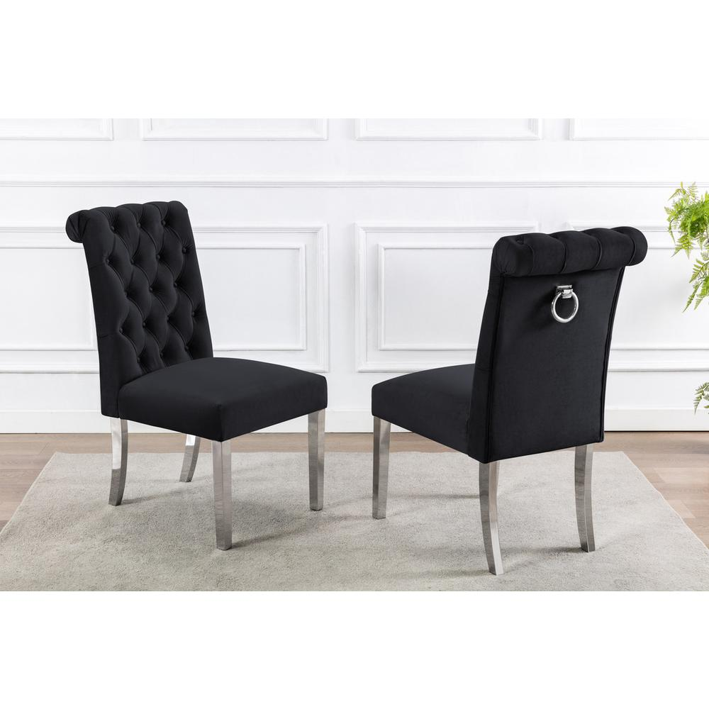 Stainless Steel 5 Piece Dining Set, Black Tufted Velvet 624