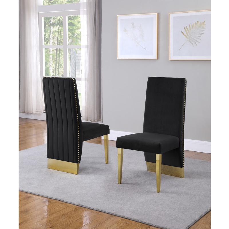 Classic 7 Piece Dining Set With Glass Table Top and Stainless Steel Legs w/Pleated Chairs, Black